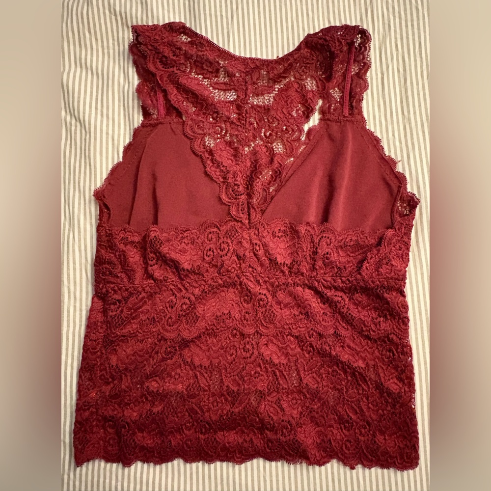 Deep Red Lace Racer Back Top - Picture 2 of 3